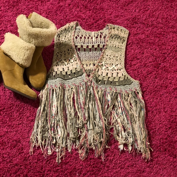 Free People Jackets & Blazers - FREE PEOPLE mixed Media Crochet Knit Vest